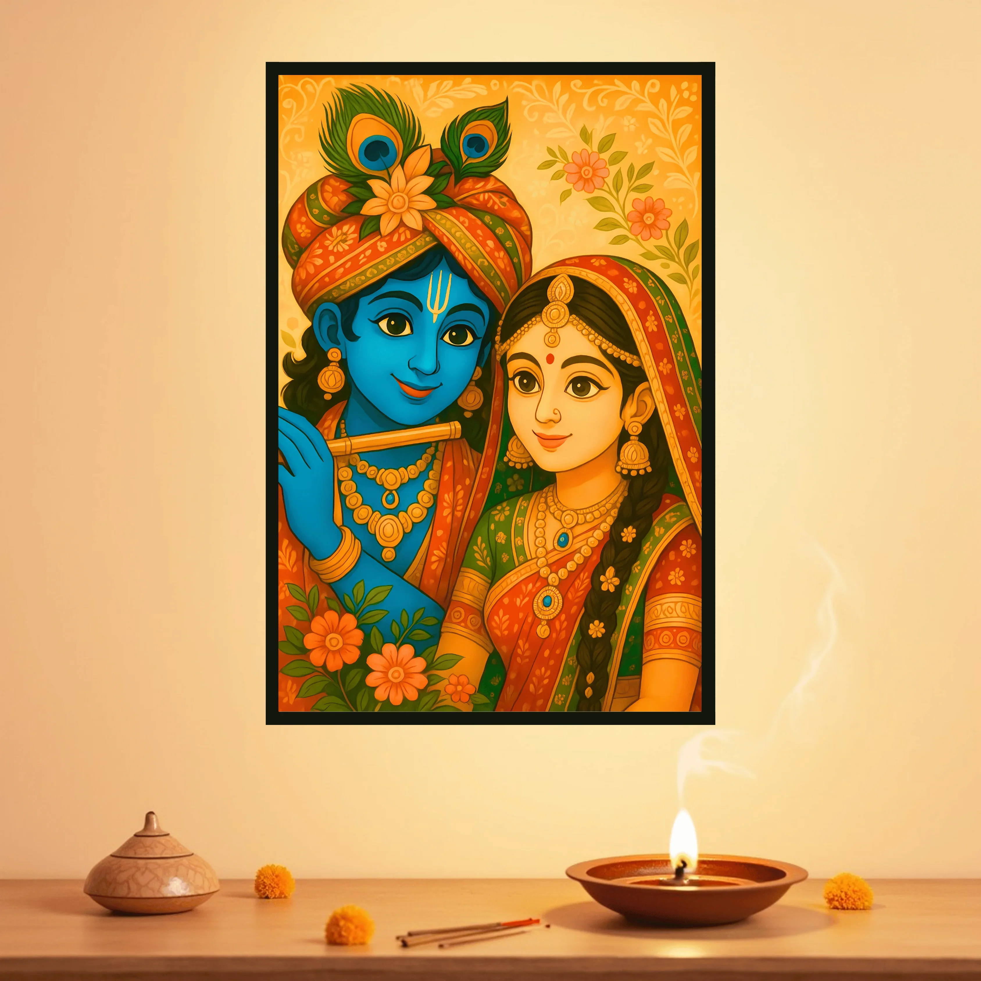 Floral Harmony Krishna & Radha Frame - Image 3