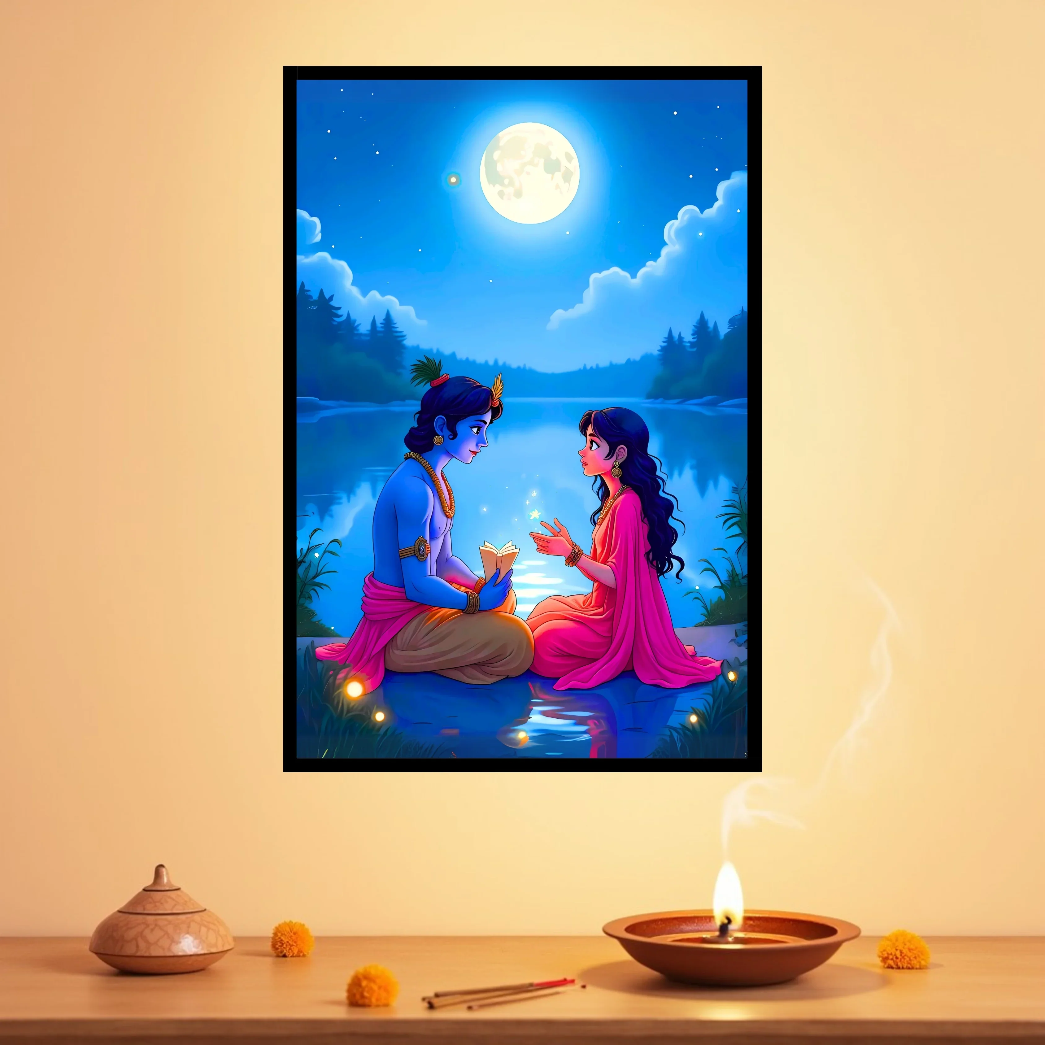 Radha Krishna: Moonlight Frame - A4 Size - Image 3